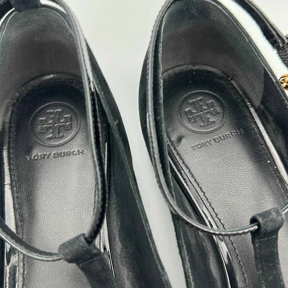 Tory Burch Ashton T-Strap Flat Sz7 1/2 Black